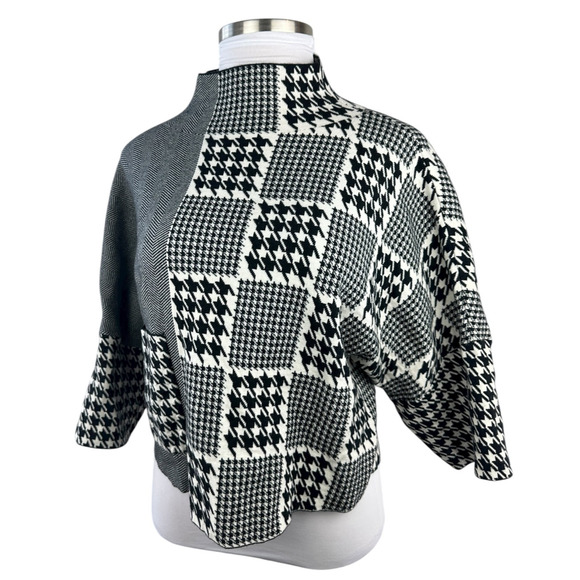 Joseph Ribkoff Houndstooth Herringbone Patchwork Knit Sweater Oversized Medium - Picture 2 of 10